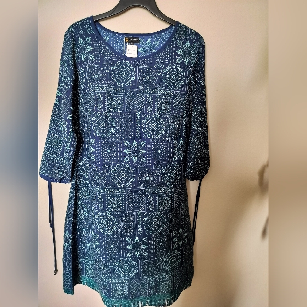 Blue Patterned Dress Women's Size M Printed Boho